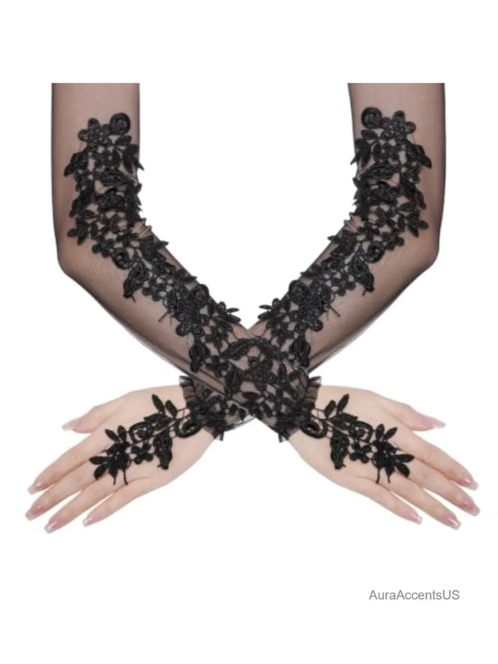 Elegant Fingerless Lace Gloves for Women - 19.3in Long